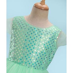 Pine Kids Woven Half Sleeves Party Frock with Sequins Detailing - Green