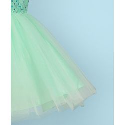 Pine Kids Woven Half Sleeves Party Frock with Sequins Detailing - Green