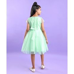 Pine Kids Woven Half Sleeves Party Frock with Sequins Detailing - Green