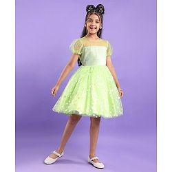 Pine Kids Woven Half Sleeves Party Frock With Polka Dot Print-Green