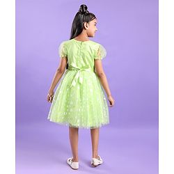 Pine Kids Woven Half Sleeves Party Frock With Polka Dot Print-Green