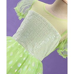 Pine Kids Woven Half Sleeves Party Frock With Polka Dot Print-Green