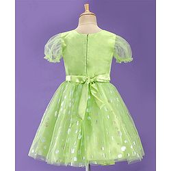 Pine Kids Woven Half Sleeves Party Frock With Polka Dot Print-Green