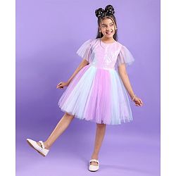 Pine Kids Half Sleeves Party Frock With Sequin Detailing - Pink