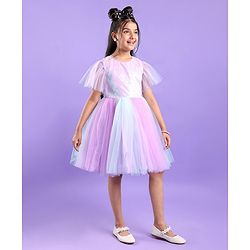 Pine Kids Half Sleeves Party Frock With Sequin Detailing - Pink