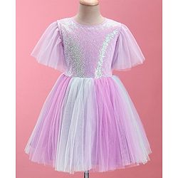 Pine Kids Half Sleeves Party Frock With Sequin Detailing - Pink