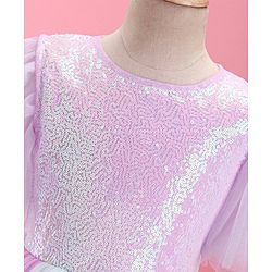 Pine Kids Half Sleeves Party Frock With Sequin Detailing - Pink