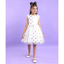 Pine Kids Woven  Sleeveless Party Frock With Polka Dot Print-White