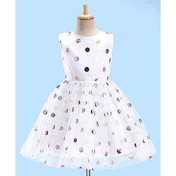 Pine Kids Woven  Sleeveless Party Frock With Polka Dot Print-White