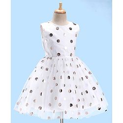 Pine Kids Woven  Sleeveless Party Frock With Polka Dot Print-White
