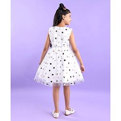 Pine Kids Woven  Sleeveless Party Frock With Polka Dot Print-White