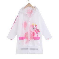 Pine Kids Full Sleeves Hooded Raincoat Flamingo Print - White & Pink