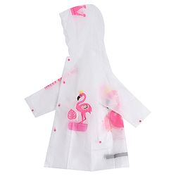 Pine Kids Full Sleeves Hooded Raincoat Flamingo Print - White & Pink