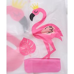 Pine Kids Full Sleeves Hooded Raincoat Flamingo Print - White & Pink