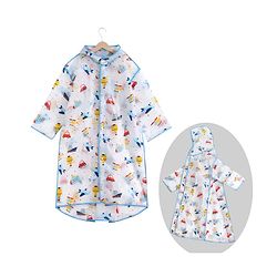 Pine Kids Full Sleeves Hooded Calf Length Raincoat Vehicle Print - Multicolor