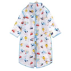 Pine Kids Full Sleeves Hooded Calf Length Raincoat Vehicle Print - Multicolor