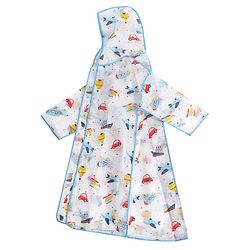Pine Kids Full Sleeves Hooded Calf Length Raincoat Vehicle Print - Multicolor