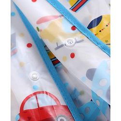 Pine Kids Full Sleeves Hooded Calf Length Raincoat Vehicle Print - Multicolor