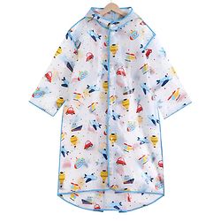 Pine Kids Full Sleeves Hooded Calf Length Raincoat Vehicle Print - Multicolor