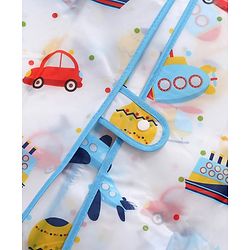 Pine Kids Full Sleeves Hooded Calf Length Raincoat Vehicle Print - Multicolor