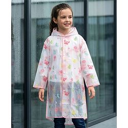 PIne Kids Full Sleeves Calf Length Hooded Raincoat Sea Life Print - Multicolor