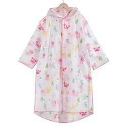 PIne Kids Full Sleeves Calf Length Hooded Raincoat Sea Life Print - Multicolor