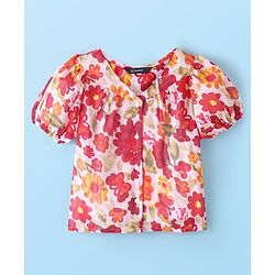 Pine Kids Half Sleeves Top with Inner Slip Floral Print - Red