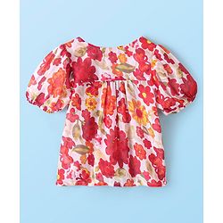 Pine Kids Half Sleeves Top with Inner Slip Floral Print - Red