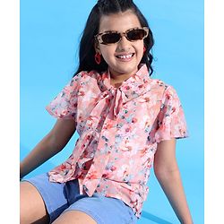 Pine Kids Half Sleeves Top with Inner Slip Floral Print - Pink