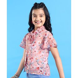 Pine Kids Half Sleeves Top with Inner Slip Floral Print - Pink