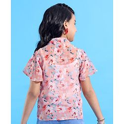 Pine Kids Half Sleeves Top with Inner Slip Floral Print - Pink