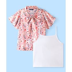 Pine Kids Half Sleeves Top with Inner Slip Floral Print - Pink