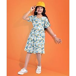 Pine Kids 100% Viscose Woven Half Sleeves Floral Printed Frock - White
