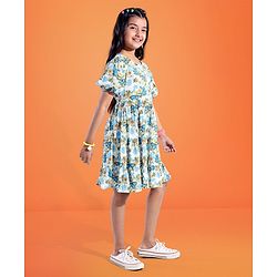 Pine Kids 100% Viscose Woven Half Sleeves Floral Printed Frock - White