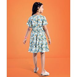 Pine Kids 100% Viscose Woven Half Sleeves Floral Printed Frock - White