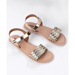 Pine Kids Velcro Closure Sandals with Glitter Embellished - Golden