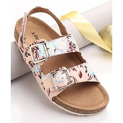 Pine Kids Casual Wear Sandals with Velcro Belt Closure Floral Print - Beige