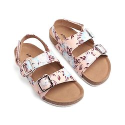 Pine Kids Casual Wear Sandals with Velcro Belt Closure Floral Print - Beige