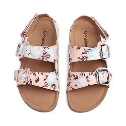 Pine Kids Casual Wear Sandals with Velcro Belt Closure Floral Print - Beige