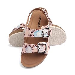 Pine Kids Casual Wear Sandals with Velcro Belt Closure Floral Print - Beige