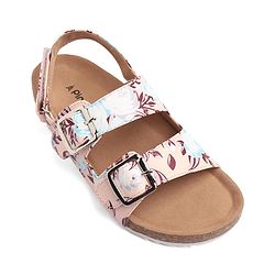 Pine Kids Casual Wear Sandals with Velcro Belt Closure Floral Print - Beige