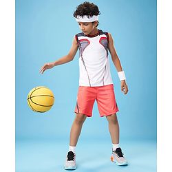 Pine Active Knit Sleeveless Color Block T-Shirt & Shorts Set - White & Red