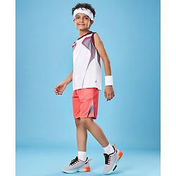 Pine Active Knit Sleeveless Color Block T-Shirt & Shorts Set - White & Red