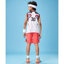 Pine Active Knit Sleeveless Color Block T-Shirt & Shorts Set - White & Red