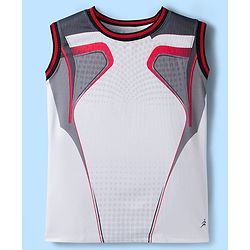 Pine Active Knit Sleeveless Color Block T-Shirt & Shorts Set - White & Red