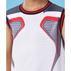 Pine Active Knit Sleeveless Color Block T-Shirt & Shorts Set - White & Red