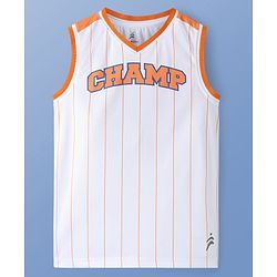 Pine Active Knit Sleeveless Athleisure T-Shirt & Shorts Set Text & Number Print - White & Orange