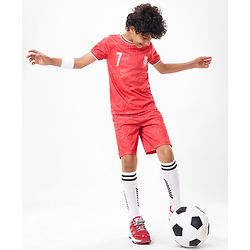 Pine Active Knit Half Sleeves Athleisure T-Shirt & Shorts Set Text & Number Print - Red