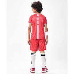 Pine Active Knit Half Sleeves Athleisure T-Shirt & Shorts Set Text & Number Print - Red