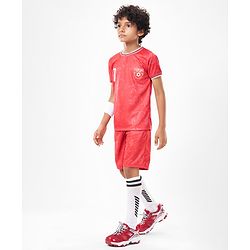 Pine Active Knit Half Sleeves Athleisure T-Shirt & Shorts Set Text & Number Print - Red